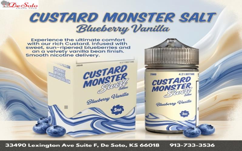 CUSTARD MONSTER BLUE BERRY VANILA available at desoto smoke shop 
