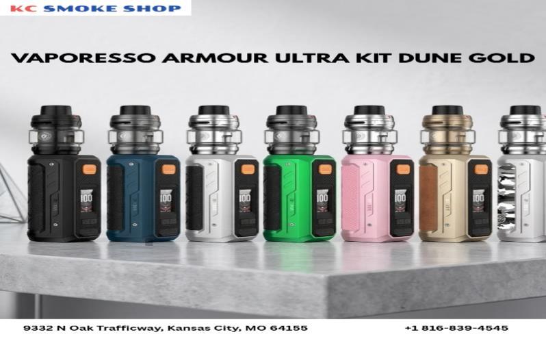 Vaporesso Armour Ultra Kit Dune Gold vape device lineup with multiple color variants displayed at KC Smoke Shop Kansas City MO
