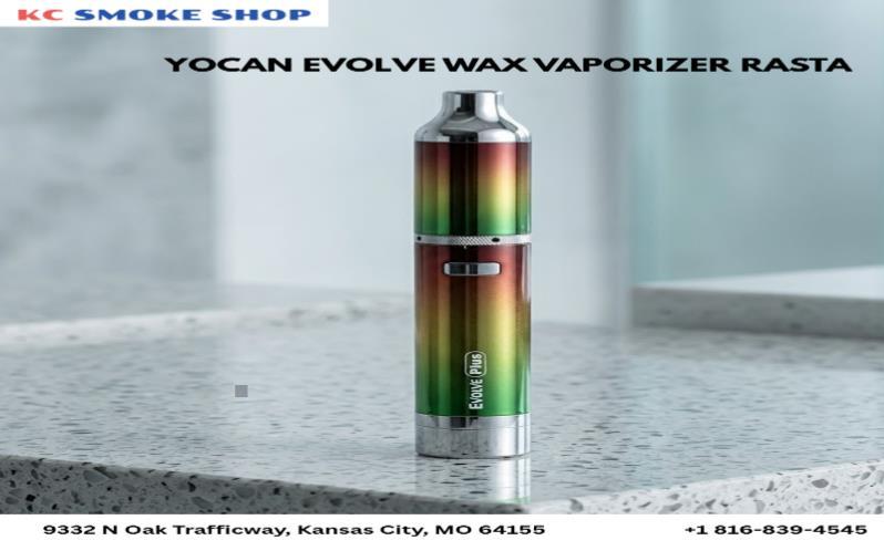 Yocan Evolve Wax Vaporizer Rasta Edition available at KC Smoke Shop with dual quartz coil and portable design.