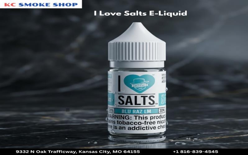 I Love Salts E-Liquid available at KC Smoke Shop with smooth nicotine salt formula and bold vape flavors.
